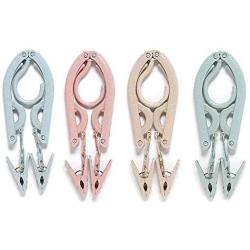 JINSHUNFA Clothes Hangers Folding Portable Plastic Travel Camping Clothes Hanger with Anti-Slip Grooves 4PCS(Blue Green Pink Beige)