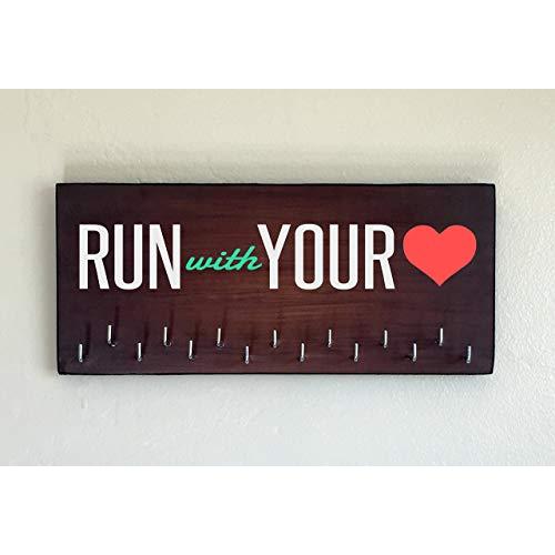 Race Medal Holder/Running Medal Hanger - RUN WITH YOUR HEART. Wood Wall Mounted Medal Organizer. CUSTOMIZATION Available