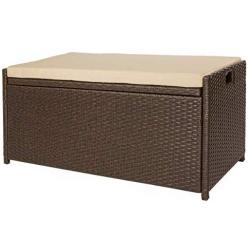 Victoria Young Resin Wicker Deck Boxes Storage Bench Container with Seat and Cushion Indoor and Outdoor Use, 60 Gallon, Espresso Brown