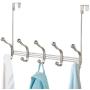 mDesign Decorative Over Door 10 Hook Metal Storage Organizer Rack for Coats, Hoodies, Hats, Scarves, Purses, Leashes, Bath Towels, Robes, Men and Womens Clothing - Brushed Nickel