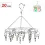 Non-Magnetic Stainless Steel Laundry Drying Rack,20 Clips Metal Clothespins Rack Drip Hanger Clothes Hanger with Clips for Drying Socks,Drying Towels, Diapers, Bras, Baby Clothes,Underwear,Gloves