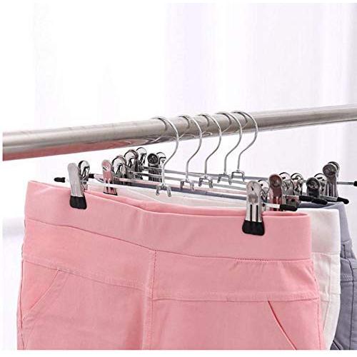 10pcs Random Color Stainless Steel Trouser Hanger Rack Coat Pants Skirt Hangers Clothes Stand Holder with 2 Adjustable Non-Slip Clips