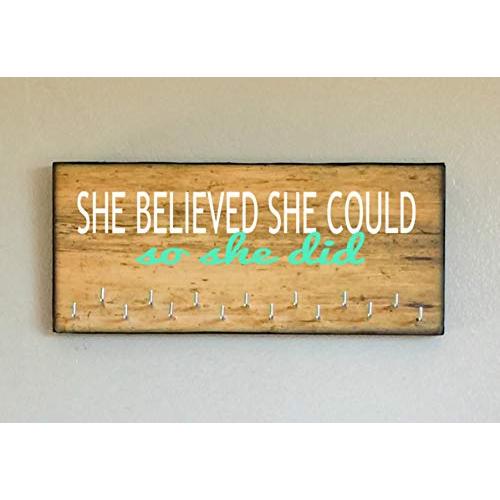 Race Medal Holder/Athletic Medal Hanger - SHE BELIEVED SHE COULD SO SHE DID. Wood Wall Mounted Medal Organizer. CUSTOMIZATION Available Race Medal Holder/Athletic Medal Hanger - SHE BELIEVED SHE COULD SO SHE DID. Wood Wall Mounted Medal Organizer. CUSTOMIZATION Available
