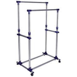 SONGMICS Double Rod Garment Clothing Rack, Rolling Clothes Racks, Hanging Rail on Wheels, Blue ULLR03B