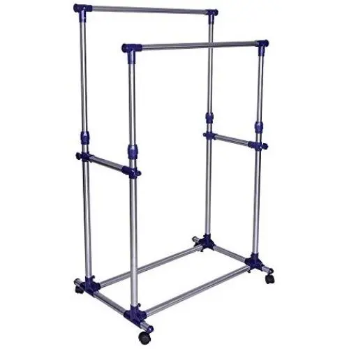 SONGMICS Double Rod Garment Clothing Rack, Rolling Clothes Racks, Hanging Rail on Wheels, Blue ULLR03B SONGMICS Double Rod Garment Clothing Rack, Rolling Clothes Racks, Hanging Rail on Wheels, Blue ULLR03B