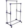 SONGMICS Double Rod Garment Clothing Rack, Rolling Clothes Racks, Hanging Rail on Wheels, Blue ULLR03B