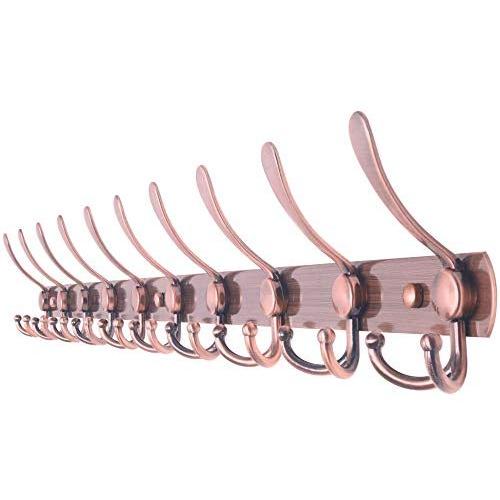 WEBI Coat Rack Wall Mounted,10 Tri Hooks for Hanging,16’’ Hole to Hole Wall Coat Rack,Coat Hook,Hook Rack,Hook Rail,Coat Hanger Wall Mount for Coats,Hats,Jacket,Antique Copper