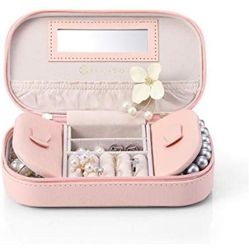 Vlando Portable Jewelry Organizer Bag Roll for Travel, Light Weight Jewelry Storage Organizer Bag for Daily Jewelries for Bracelets, Earrings, Rings, Watch Gift to Girls Women Mother (Pink)