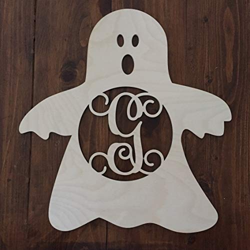 Unfinished Wood Ghost Monogram Hanger - Halloween Door Hanger - Ghost Initial Wreath - Fall Wall Hanger - Ghost Wreath - Halloween Decor