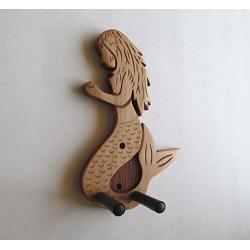 Ukulele Wall Mount Hanger, Hand Carved Mermaid