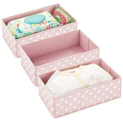 mDesign Soft Fabric Polka Dot Dresser Drawer and Closet Storage Organizer for Child/Kids Room, Nursery, Playroom - Divided Organizer Bin - Textured Print, 3 Pack - Pink/White