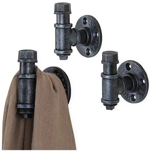 MyGift Industrial Wall-Mounted Metal Pipe Fitting Coat Hooks Hangers Garment Holders, Set of 3 MyGift Industrial Wall-Mounted Metal Pipe Fitting Coat Hooks Hangers Garment Holders, Set of 3