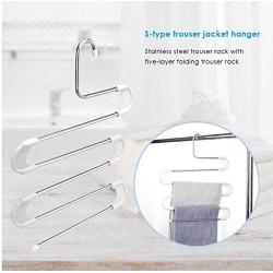 5PC Random Color Clothes Hanger S Type 5 Layer Pants Clothing Hanging Rack Stainless Steel Space Saving Closet Towel Storage Rack Shelf Decoration