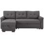 LILOLA Lucca Gray Linen Reversible Sleeper Sofa Storage Chaise