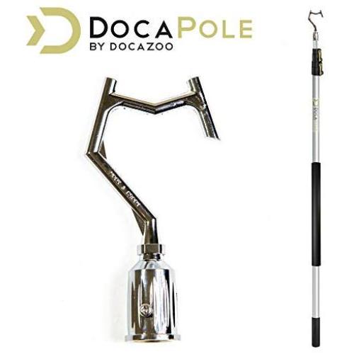 DOCAZOO DocaPole 5-12 Foot Pole Hook Extension Pole | Boat Hook Pole | Telescopic Pole Hook for Hanging Lights | Retrieval Hook | Pool Hook | Clothing Hook Pole | Telescoping Hook | Big-Reach Hook