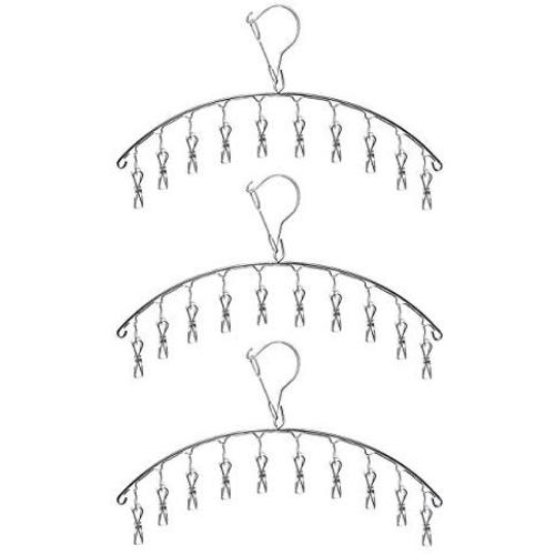 V-Shine Stainless Steel Laundry Drying Rack Clothes Hanger with 8 Clips for Drying Socks,Drying Towels, Diapers, Bras,Underwear, Socks Gloves(3 Pack)