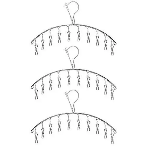 V-Shine Stainless Steel Laundry Drying Rack Clothes Hanger with 8 Clips for Drying Socks,Drying Towels, Diapers, Bras,Underwear, Socks Gloves(3 Pack)