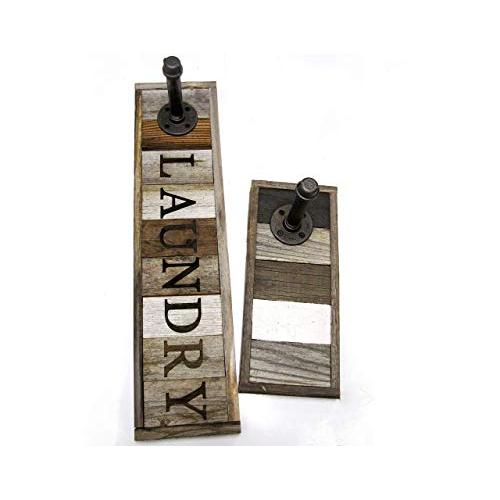 Laundry Room Clothes Drying Hanger Rack, Wall Mounted Organization Hanging Solutions, Metal Indoor Clothesline, Rustic Wooden Farmhouse Sign Decor. Decorative Reclaimed Barn Wood.