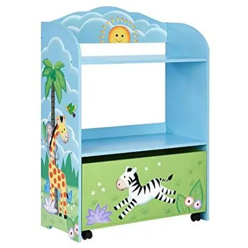 Fantasy Fields - Sunny Safari Toy Organizer with Rolling Storage Box, Wooden Toy Storage Fantasy Fields - Sunny Safari Toy Organizer with Rolling Storage Box, Wooden Toy Storage
