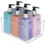 mDesign Modern Bathroom Plastic Organizer Storage Bin Totes with Handles for Organizing Small Hand Soaps, Body Wash, Shampoos, Makeup, Hand Towels, Hair Accessories, Body Spray - Clear