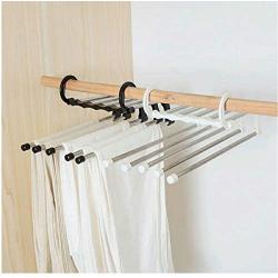 5pcs Color Random Portable 5-in-1 Clothes Hanger Clothing Organizer Multi-Function Stainless Steel Pants Hanger Holder Rack Hangers for Clothes