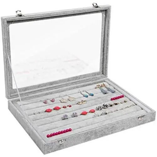 Valdler Velvet Stackable Jewelry Tray Showcase Display Storage Boxes (7 Slots) Valdler Velvet Stackable Jewelry Tray Showcase Display Storage Boxes (7 Slots)