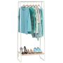 IRIS Metal Garment Rack with Wood Shelf, White and Light Brown
