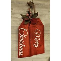 Large Christmas Wood Door Tags - Door Hanger - Merry Christmas - Christmas Floral with Bell Decoration - Holiday Wreath - Hand Painted and Crafted