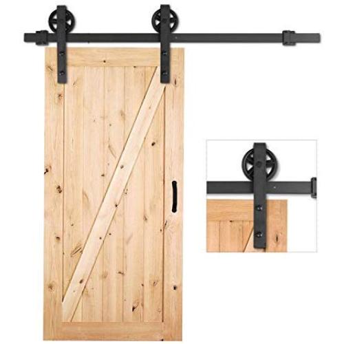 FEMOR 6.6 FT Heavy Duty Single Rail Sliding Barn Door Hardware Kit, Super Smoothly and Quietly, Simple and Easy to Install, Fit 36"-40" Wide DoorPanel(Big Wheel Industrial Hangers)