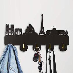 Paris City Hook - Wooden Key Hook, Clothes Hook、Hooks Hanger for Wall、Entryway、Living Room-Black Key Holder with 5 Hooks