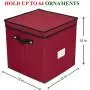 ProPik Holiday Ornament Storage Boxes Chest, 4 Tier Holds Up to 64 Ornaments Balls, with Dividers Made with Durable 600D Oxford Material (Red)