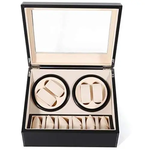 SHZICMY Automatic Watch Winder Display Box, 4+6 Automatic Rotation Leather Wood Watch Winder Storage Display Boxes Watch Case (USA Stock) (Black) SHZICMY Automatic Watch Winder Display Box, 4+6 Automatic Rotation Leather Wood Watch Winder Storage Display Boxes Watch Case (USA Stock) (Black)