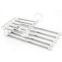 5pcs Random Color Fashion 5 in 1 Pant Rack Shelves Stainless Steel Clothes Hangers Multi-Functional Wardrobe Magic Hanger