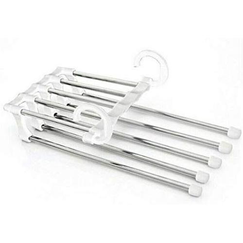 5pcs Random Color Fashion 5 in 1 Pant Rack Shelves Stainless Steel Clothes Hangers Multi-Functional Wardrobe Magic Hanger