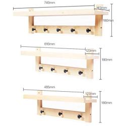 QIANGDA Coat Rack Wall Mount Wooden Clothes Hanger with Metal Hooks for Home, 3 Colors, 3 Sizes (Color : Wood Color, Size : 3 Hooks)