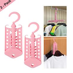 Space Saving Hnagers,【2 Pack】Multi-Functional Magic Hangers 12 in 1 Telescopic Foldable Household Hook, Suit Hangers Closet Organizer for Clothes Belts (Pink)