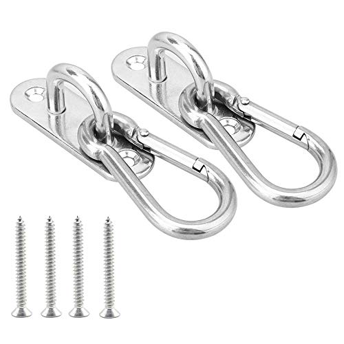 2 Set Heavy Duty Hanger Hook Hammock Wall Mount, Suspension Ceiling Hooks Outdoor Swing Mounting Hook Exercise Hook Stainless Steel Swivel Carabiner Yoga Ceiling Mount Swing Hook