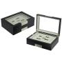 Black Ebony Wood Cufflink Case & Ring Storage Organizer with Stainless Steel Engravable Design Accent Mens Jewelry Boxes for 20 Cufflinks