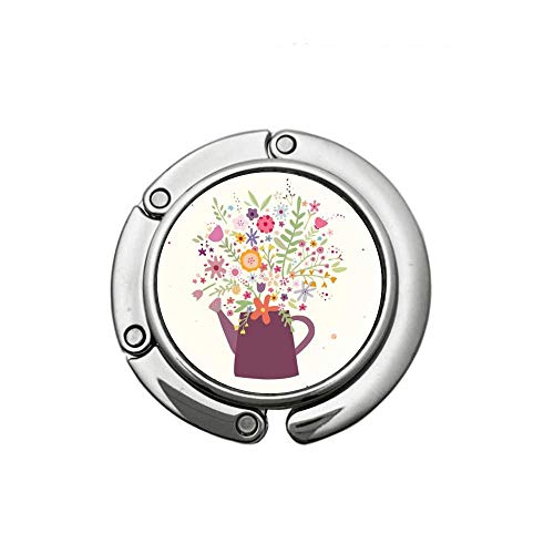 Flower Handbag Hanger Holder Women Round Foldable Purse Hook Watercolor Flower Pot