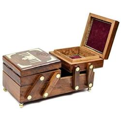 Fold-able Brass Inlaid Beautiful Rosewood Handmade Sliding Storage Boxes | Trivial & Jewelry Storage Boxes | Nagina International (Taj Mahal)