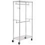 Finnhomy Heavy Duty Rolling Garment Rack Clothes Rack with Double Hanger Rods and Shelves, Portable Closet Organizer with Wheels, 1″ Diameter Thicken Steel Tube Hold Up to 300Lbs, Chrome