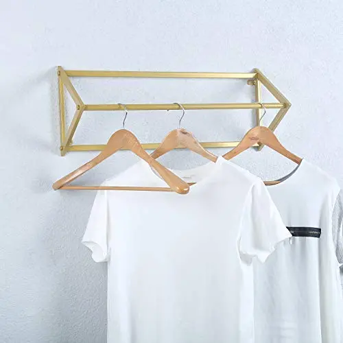 MBQQ Industrial Clothing Rack Wall Mounted,Garment Rack Display Rack Cloths Rack,Metal Clothes Racks for Hanging Clothes,Laundry Room Decor，Golden