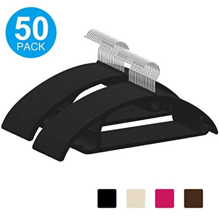 Velvet Hangers (Pack of 50) Heavyduty - Non Slip - White Velvet Suit Hangers  - Black Coated Hooks,Space Saving Clothes Hangers (White/Black) 