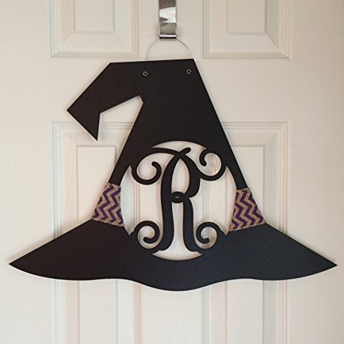 Monogram Witch Hat Door Hanger - Witch Hat Wreath - Halloween Door Hanger - Witch Hat Initial Wreath - Fall Door Hanger - Halloween Decor