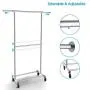 Simple Trending Double Rod Clothing Garment Rack, Rolling Clothes Organizer on Wheels for Hanging Clothes, Chrome