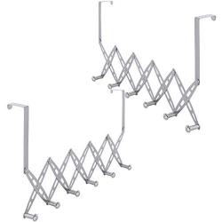 WEBI Over The Door Hook,Door Hanger Over The Door Towel Rack with 6 Hooks for Hanging,Door Coat Hanger Towel Hanger Over Door Coat Rack for Clothes,Behind Back of Bathroom,Silver,2 Packs