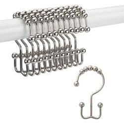 Titanker Shower Curtain Hooks Rings, Rust-Resistant Metal Double Glide Shower Hooks for Bathroom Shower Rods Curtains, Set of 12 Hooks - Nickel