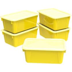 Storex Small Cubby Bins with Covers, Pack of 5, 12.2 x 7.8 x 5.1 Inches, Yellow (62410U05C)