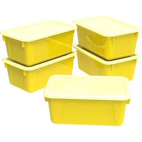 Storex Small Cubby Bins with Covers, Pack of 5, 12.2 x 7.8 x 5.1 Inches, Yellow (62410U05C) Storex Small Cubby Bins with Covers, Pack of 5, 12.2 x 7.8 x 5.1 Inches, Yellow (62410U05C)