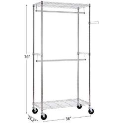 Wzerry Clothing Rack, Heavy Duty Rolling Garment Rack with Double Hanger Rods Clothes Rack, Portable Closet Organizer Rack with Wheels Casters (35.4 x 17.7 x 70.9-Silver)